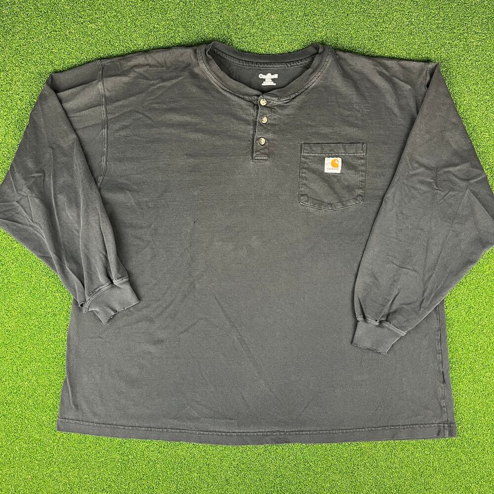 Carhartt Mens Black Loose Fit Long Sleeve Work Pocket Henley Shirt Sz 2XL